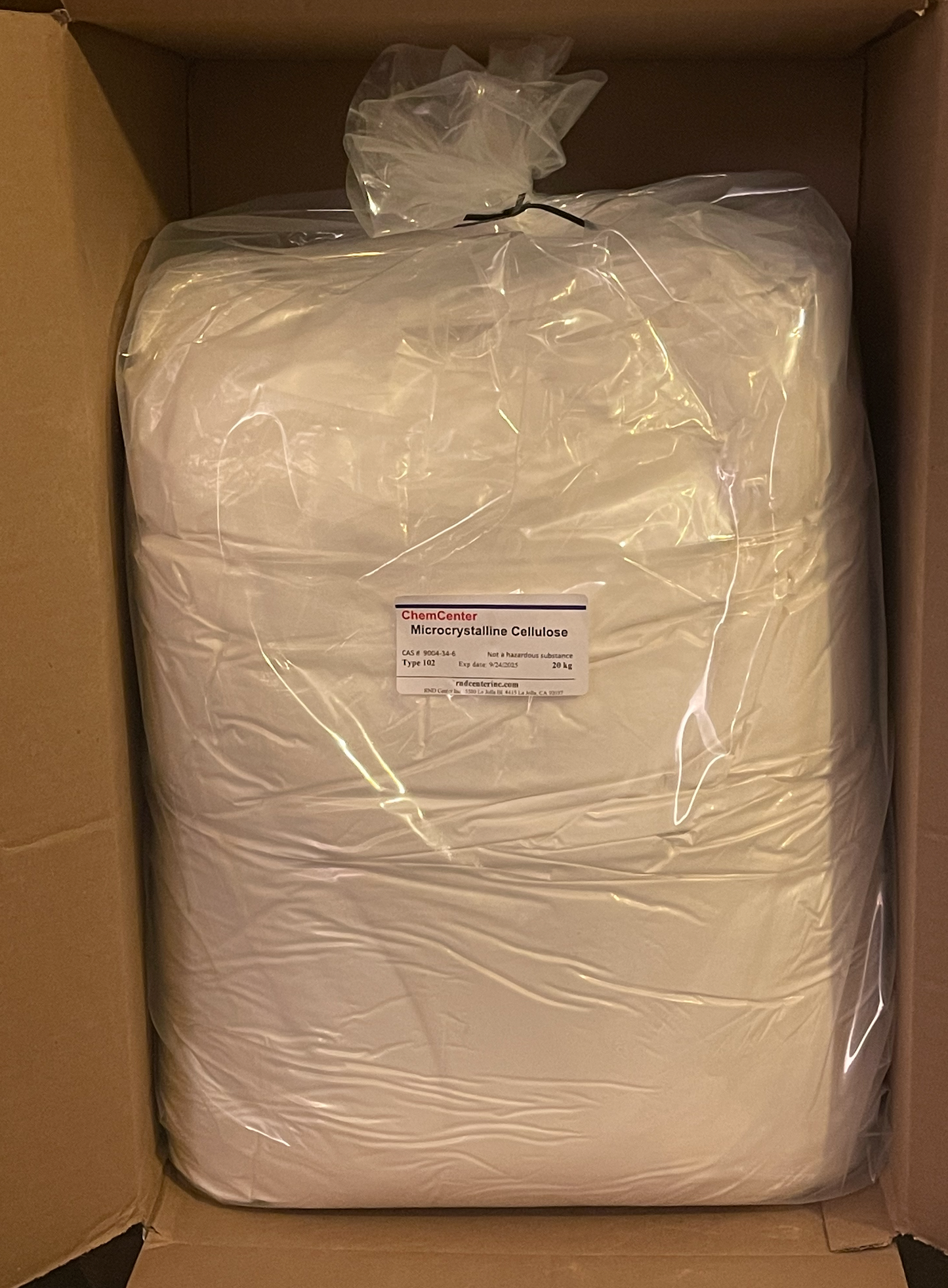 Microcrystalline Cellulose, Type 102, 20 kg (NF, Pharma/Food Grade)