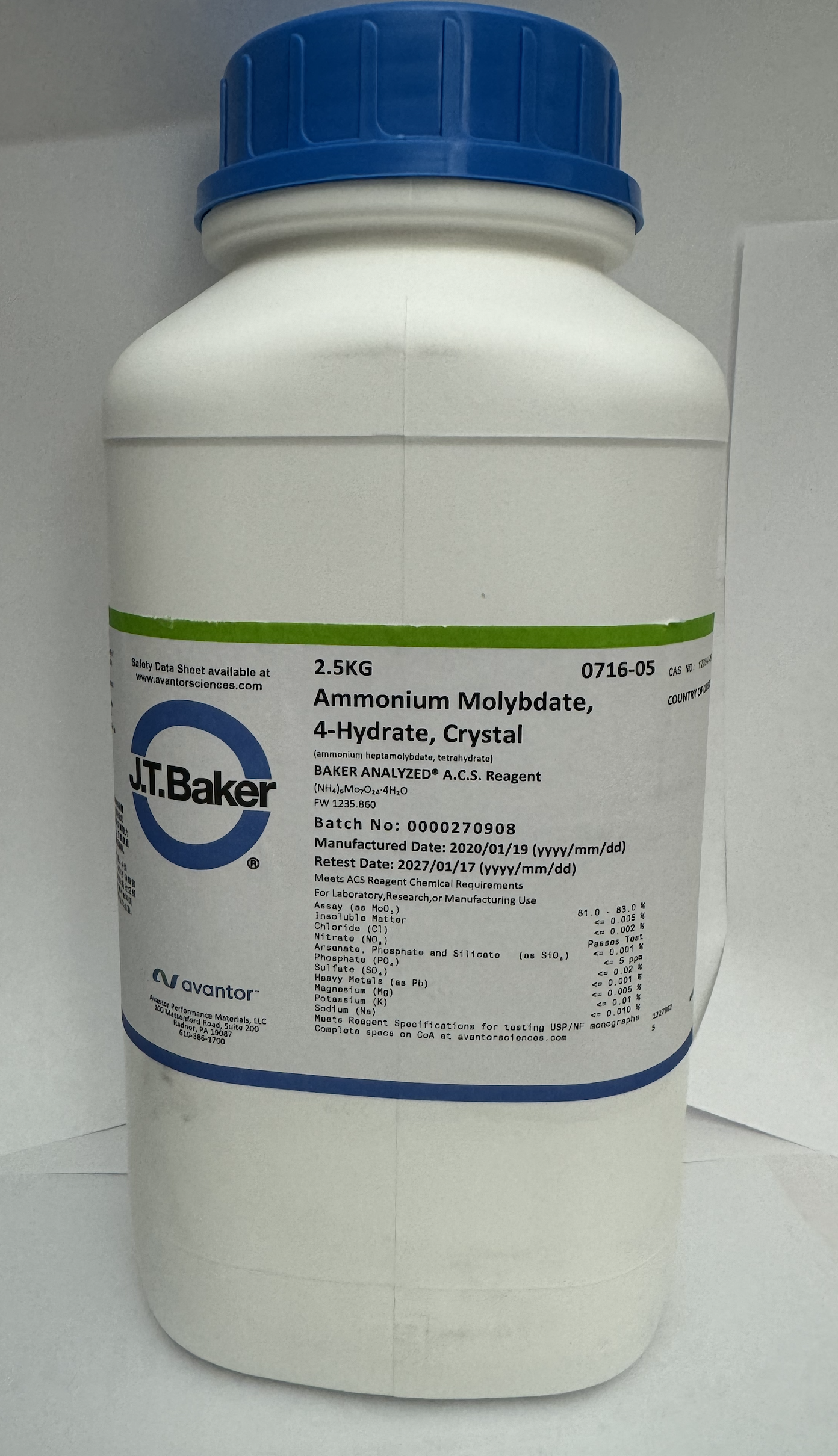 Ammonium Molybdate, Reagent ACS, 2.5 kg