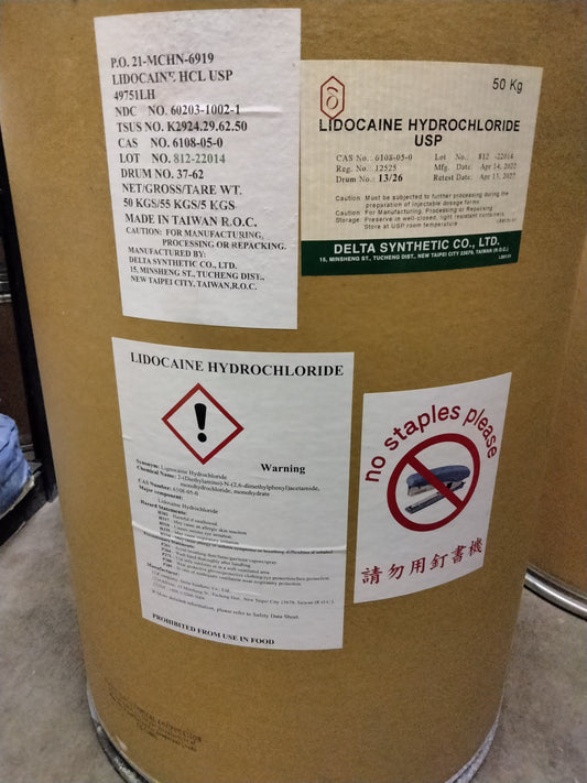 Lidocaine Hydrochloride, USP, 50 kg (sealed)