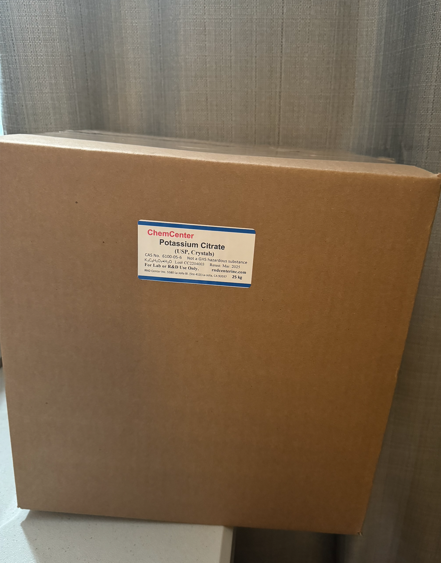 Potassium Citrate, Reagent Crystals, 25 kg (55 lb.)