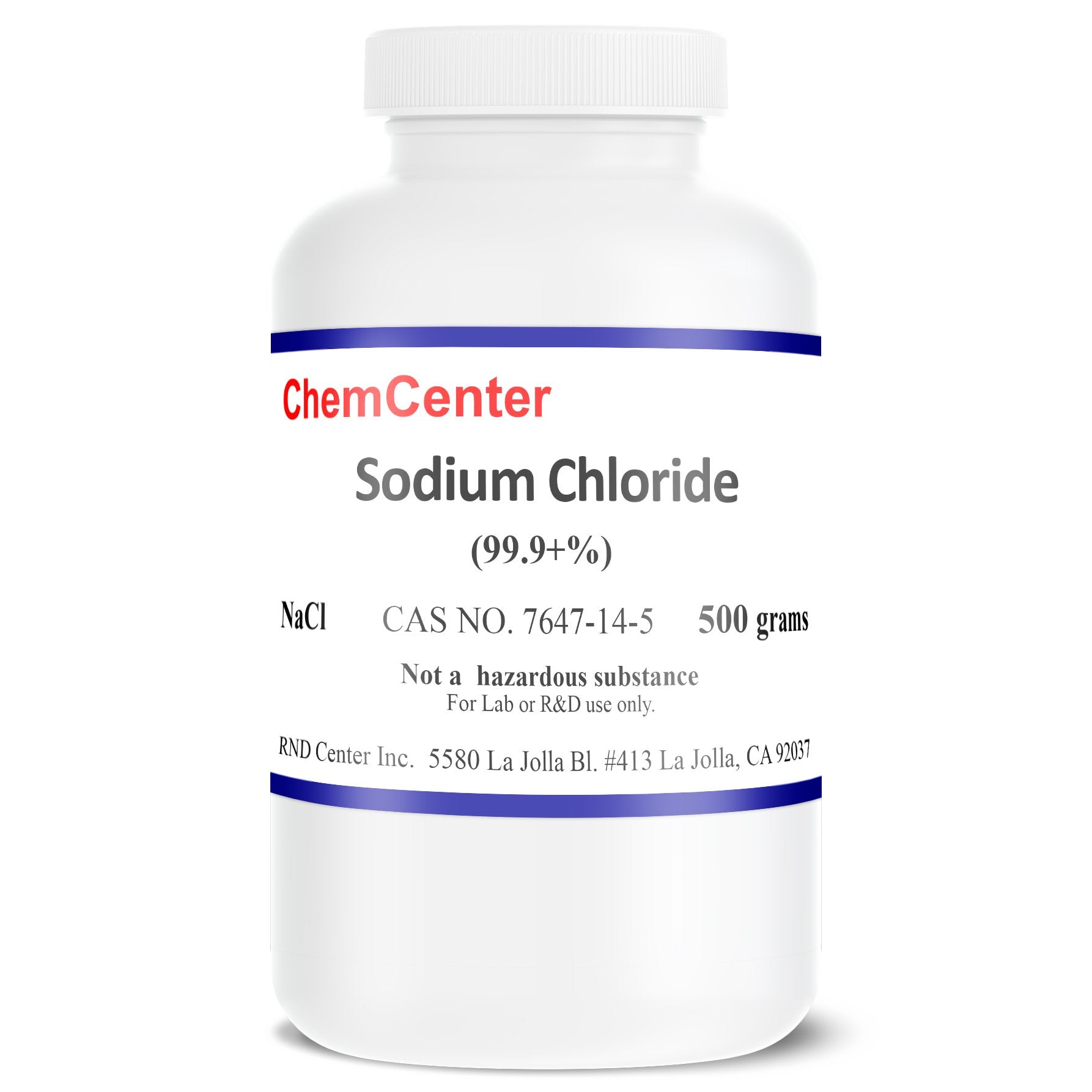 Sodium Chloride, Reagent Crystals, 500 grams – RND Center Inc.